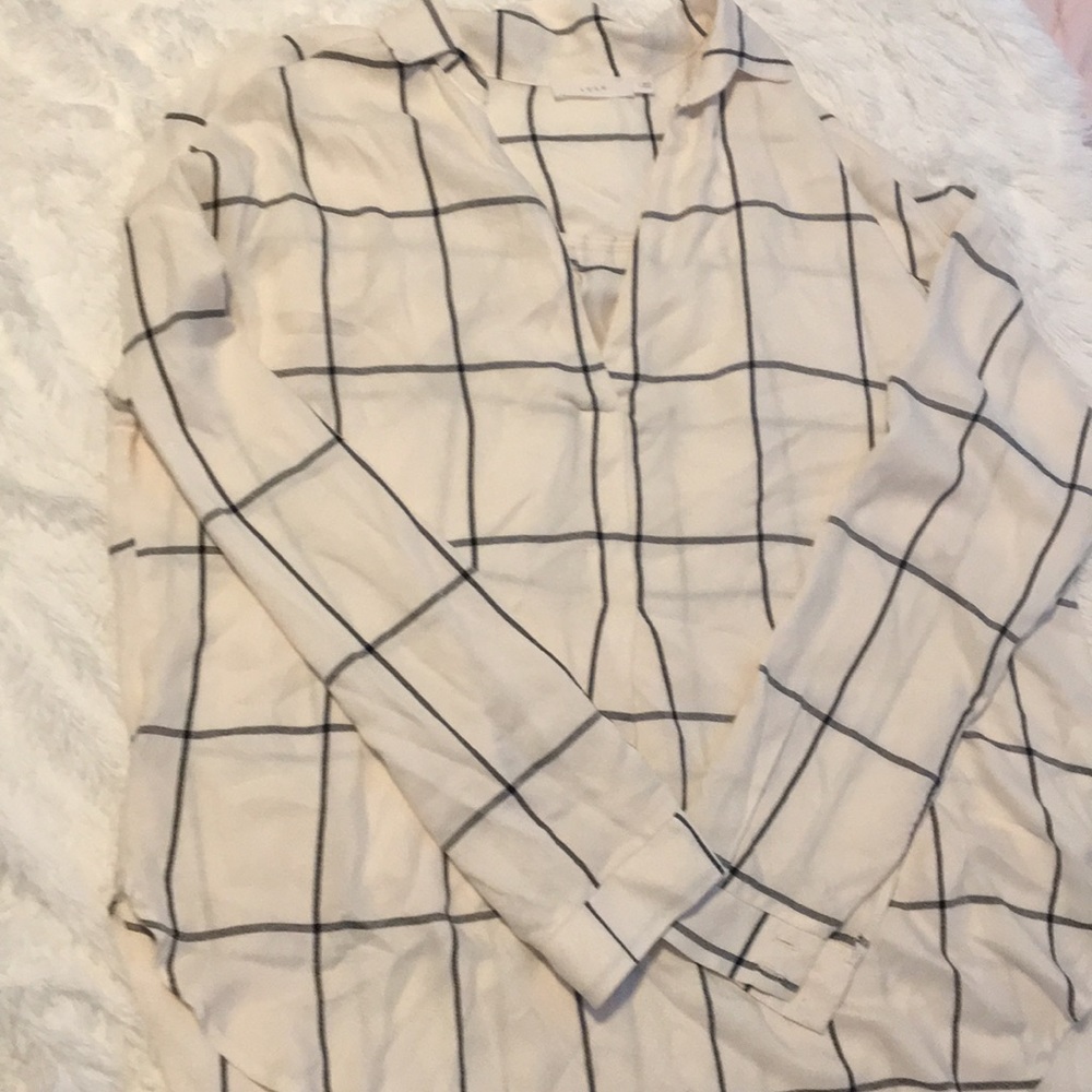 Lush Windowpane Plaid Blouse